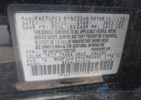 2015 Nissan Sentra Sv from USA, damaged, VIN 3N1AB7AP4FY287122